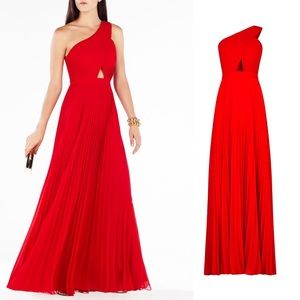 BCBA Max Azria One Shoulder Pleated Chiffon Gown